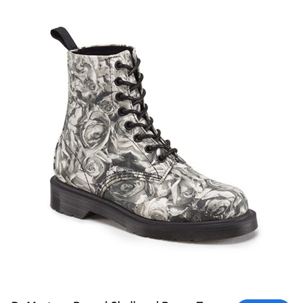Dr. Martens Black and Gray Rose Combat Boots